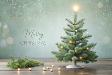 Poster - Minimalist Christmas Card Featuring a Simple Tannenbaum Surrounded by Abundant Pine Branches in a Serene Holiday Setting