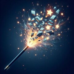 Poster - a magician's wand shatters sparks and illusions emanating from e