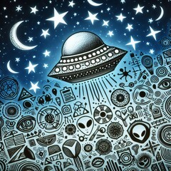 Poster - Alien Sightings Notes form into UFO shapes or alien symbols