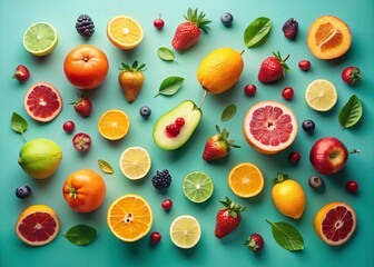 Fototapete - Minimalist Photography of Animated Fruit: A Fresh Perspective on Nature's Colors and Shapes for Modern Decor and Lifestyle Imagery