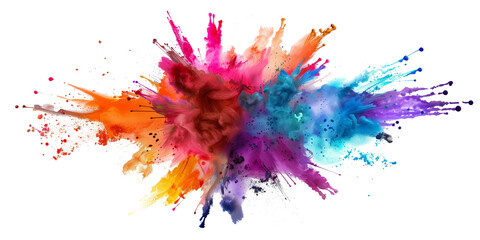 colorful explosion of colored paint on a transparent background