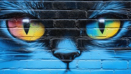 cat face close up. colored graffiti on the wall. street art. creative wallpaper