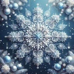 Poster - winter snowflake white and blue decorations with snowflake patte
