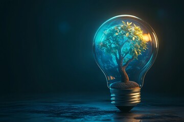 Poster - A globe and tree enclosed in a light bulb, conceptualizing clean energy and the future of environmental sustainability