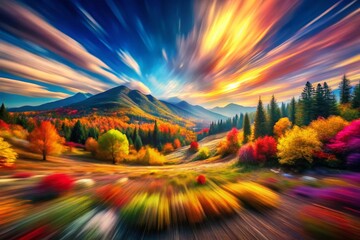 Poster - Panoramic Photography of Abstract Impressionism: A Vibrant Fusion of Colors and Shapes Capturing the Essence of Modern Art in a Stunning Landscape Format