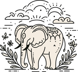 line art illustration of an elephant adobe illustrator artwork