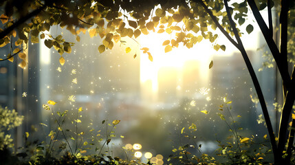 Wall Mural - serene view of sunlight filtering through leaves, creating magical atmosphere