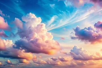 Poster - Serene Cloud Drawing with Soft Pastel Colors and Clear Blue Sky, Ideal for Creative Projects and Relaxing Backgrounds, Featuring a Left-Aligned Composition and Ample Copy Space