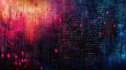 Poster - Vibrant Abstract Background with Rich Colors and Data-Like Patterns, Perfect for Use in Technology Themes, Digital Art, and Web Design Projects