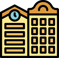 Poster - Architectural drawing showcasing a multi story building featuring a prominent clock and multiple windows, embodying modern architectural design