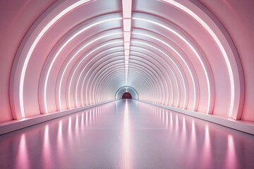 Poster - Serene Minimalist Tunnel in Soft Pink and White Hues, Captivating Modern Design Creating Depth in a Peaceful Atmosphere