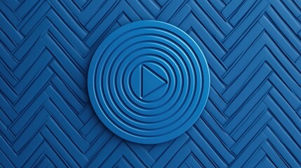 Poster - Abstract Blue Play Button on Herringbone Pattern Background