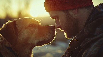 Aufkleber - Veterinarian looking into a dog's eyes while comforting it during a routine exam Stock Photo with side copy space
