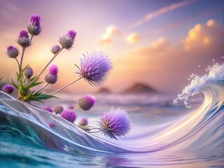 Poster - Soft Abstract Artistic Waves Design Featuring Thistle and Lavender in Pastel Purple Tones for Modern Aesthetic Portrait Photography