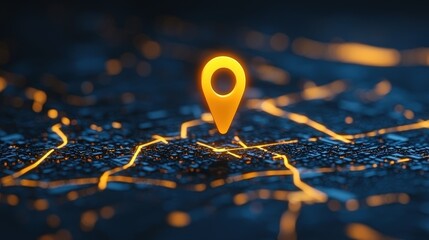 Poster - Glowing Location Pin on 3D City Map Navigation GPS Technology
