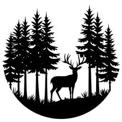 Naklejka na meble silhouette of a dense forest with a deer grazing