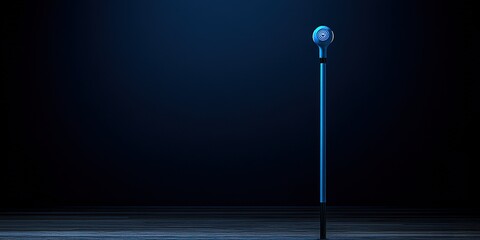 Poster - Innovative technology setup with a sleek blue device in a dimly lit studio environment