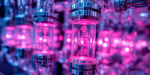 Poster - Colorful glass tubes illuminated with pink light in a modern futuristic setting