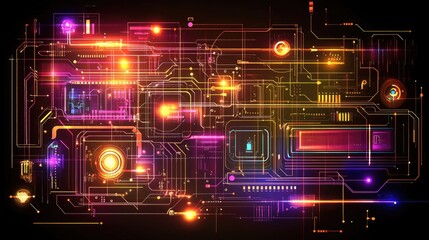 Poster - Futuristic Abstract Background with Colorful Lights and Circuit Patterns for Technology and Digital Conceptual Designs