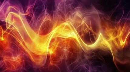Poster - Abstract Waves of Light in Fiery Colors Creating a Dynamic Background for Creative Projects, Presentations, and Digital Artworks