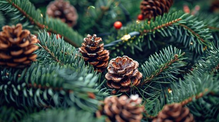 Close-up of pine cones on a tree branch, great for nature or outdoor-themed designs