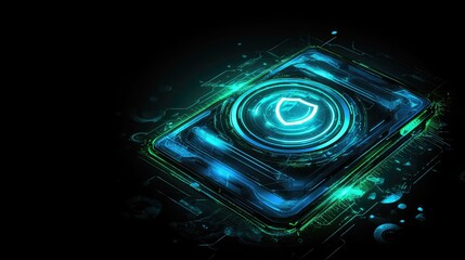 Poster - Futuristic Technology Concept of a Secure Digital Device with Abstract Circuits and Glowing Elements in a Dark Environment
