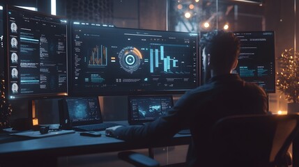 Poster - A professional engaging with gamification dashboards integrating 3D glowing progress tiers and 2D actionable benefits. 4k resolution, Cinematic Scene