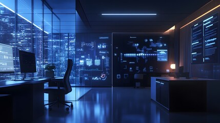 Aufkleber - A sleek office showcasing gamification in workflow management through 3D glowing productivity goals and 2D feedback loops. 4k resolution, Cinematic Scene