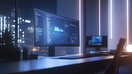 Aufkleber - A sleek office where an AI assistant displays 3D glowing task prioritization tools and 2D project timelines for seamless workflow. 4k resolution, Cinematic Scene