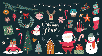 Wall Mural - christmas big collection of seasonal elements, winter design, vector