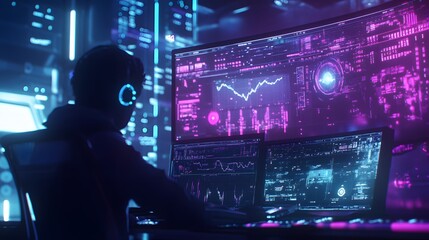 Aufkleber - A team collaborating in a hybrid workspace where AI tools generate 3D glowing progress pathways with 2D glowing feedback charts. 4k resolution, Cinematic Scene