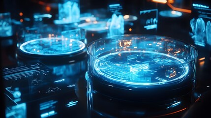Poster - A futuristic brainstorming session integrating AI-powered holographic dashboards displaying 3D glowing insights with 2D task tracking. 4k resolution, Cinematic Scene