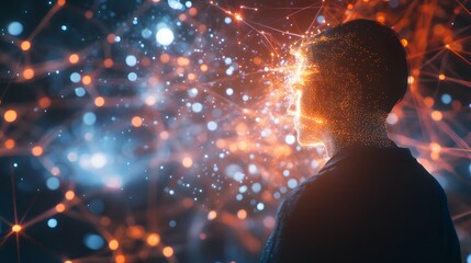 Aufkleber - A professional analyzing AI-powered 3D glowing innovation pathways alongside 2D actionable performance data. 4k resolution, Cinematic Scene