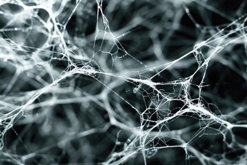 A detailed look at a spider's web in monochrome tones