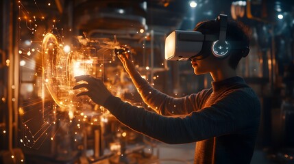Aufkleber - A VR development program where participants complete 3D immersive repair tasks supported by 2D glowing metrics. 4k resolution, Cinematic Scene