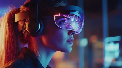 Poster - A professional engaging in AR-powered customer service training through 3D glowing interaction pathways and 2D feedback metrics. 4k resolution, Cinematic Scene