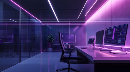 Aufkleber - A minimalist office where IoT sensors track 3D glowing energy consumption data with 2D task-specific insights. 4k resolution, Cinematic Scene