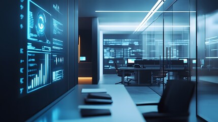 Aufkleber - A minimalist office where IoT-enabled desk systems project 3D glowing productivity stats alongside 2D actionable feedback. 4k resolution, Cinematic Scene