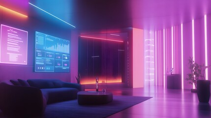 Aufkleber - A hybrid office integrating IoT-powered room management systems projecting 3D glowing booking dashboards alongside 2D performance reviews. 4k resolution, Cinematic Scene