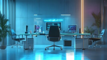 Aufkleber - A modern office setup where IoT-enabled smart desks adjust automatically via 3D glowing controls and 2D task prioritization visuals. 4k resolution, Cinematic Scene