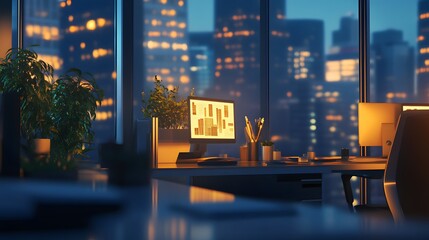 Aufkleber - A sleek office showcasing IoT-enabled collaboration hubs projecting 3D glowing resource allocation visuals with 2D actionable updates. 4k resolution, Cinematic Scene