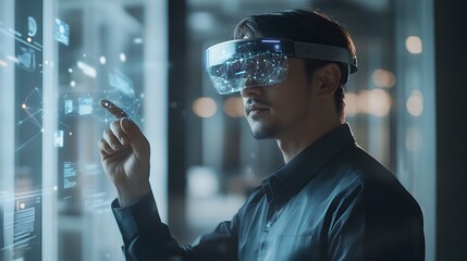 Poster - A professional using AR-enabled solutions to facilitate a team meeting in a hybrid environment. 4k resolution, Cinematic Scene