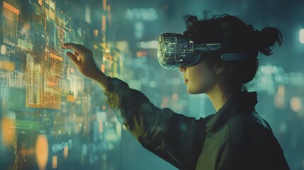 Poster - A professional analyzing project updates using AR technology in a hybrid team setting. 4k resolution, Cinematic Scene