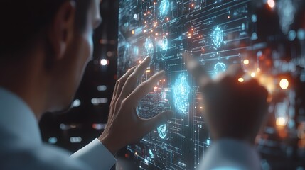 Poster - A professional analyzing project updates using AR technology in a hybrid team setting. 4k resolution, Cinematic Scene