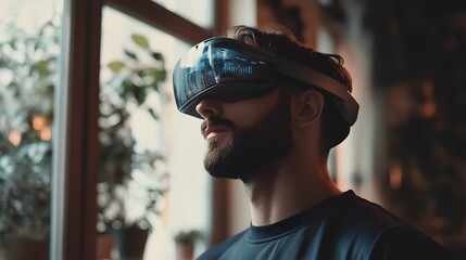 Poster - A professional leveraging AR technology to enhance team connectivity in a hybrid setting. 4k resolution, Cinematic Scene