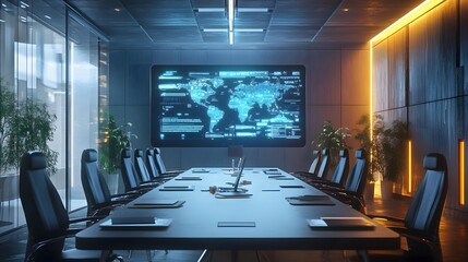 Aufkleber - A sleek meeting room featuring AR interfaces for hybrid team communication. 4k resolution, Cinematic Scene