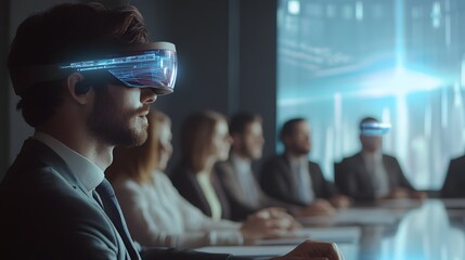 Aufkleber - A professional using AR systems to engage hybrid teams during a meeting. 4k resolution, Cinematic Scene