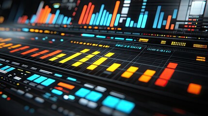 Poster - Abstract Digital Data Visualization with Colorful Graphs and Charts Representing Information Analysis and Modern Technology in a Futuristic Style