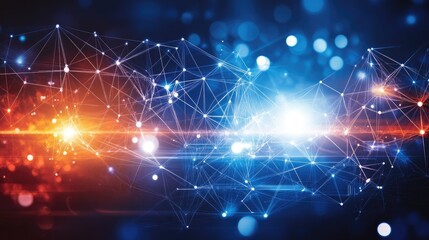 Poster - Abstract futuristic background depicting a network of glowing connections and bright lights, illustrating technology, communication, and digital innovation in a visually dynamic way