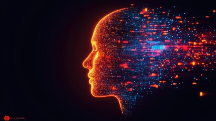 Poster - Abstract representation of digital transformation with a human silhouette blending into colorful data streams, symbolizing technology, innovation, and artificial intelligence.